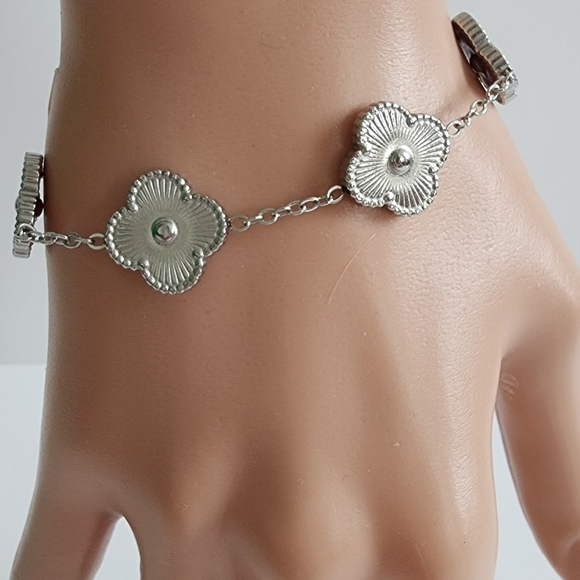 BRACELET SILVER STAINLESS STEEL CLOVER CHAIN NEW - Picture 7 of 10